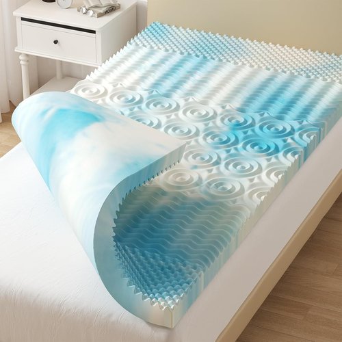 DUMOS Memory Foam Mattress Topper - 2 Inch Cooling Gel Infused Pressure Relief for Twin Beds | Blue