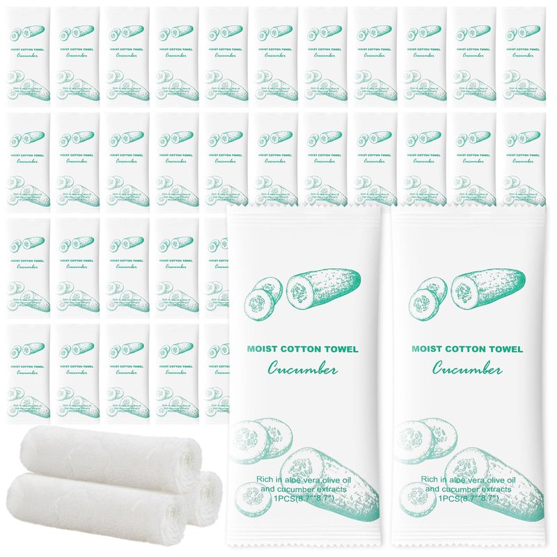 Moist Cotton Towel Bulk Moist Towelettes Individually Wrapped,White Towel Services,Refreshment Pre Moistened Towels for Dentist Travel Sport Party Hotel 100，Cucumber