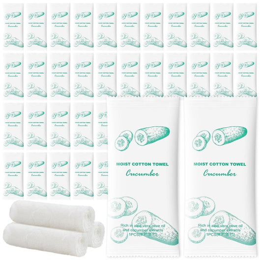 Moist Cotton Towel Bulk Moist Towelettes Individually Wrapped,White Towel Services,Refreshment Pre Moistened Towels for Dentist Travel Sport Party Hotel 100，Cucumber