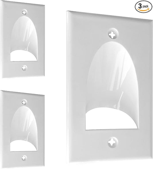 BestMounts - 3 Pack Inner Nose Behind Wall Cable Management TV Cord Hider for Wall Mounted TV - Single Gang Low Voltage Recessed Wall Plates Cable Pass Through for Wires, HDTV, HDMI (White)