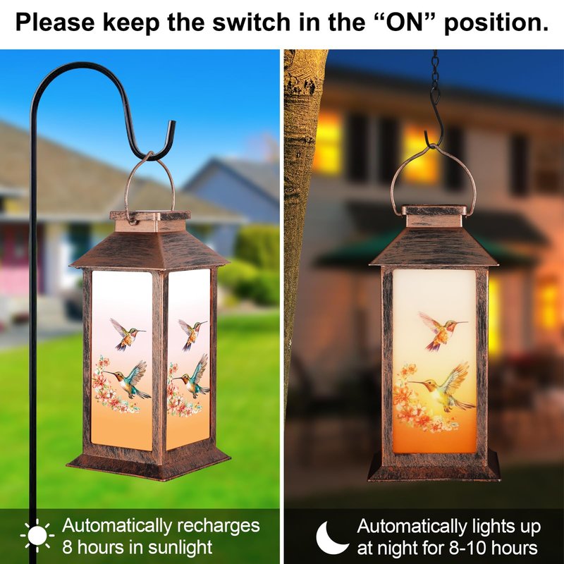 Solar Lantern Outdoor Waterproof Hummingbird Garden Decor Birthday Gifts for Women Mom and Grandma Solar LED Plastic Decorative Hanging Light for Yard(Hummingbird )