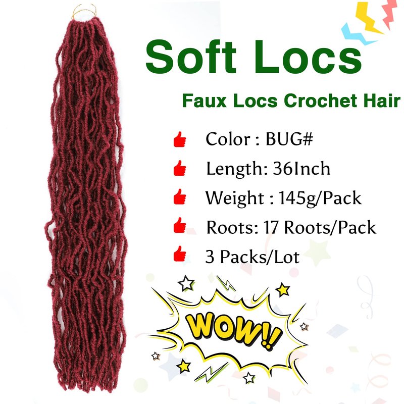 Karida Faux Locs Crochet Hair 36 Inches, New Soft Locs Crochet Hair 3 Packs, Crochet Faux Locs Hair Pre Looped Crochet Hair for Black Women (36 Inch (Pack of 3), BUG#)