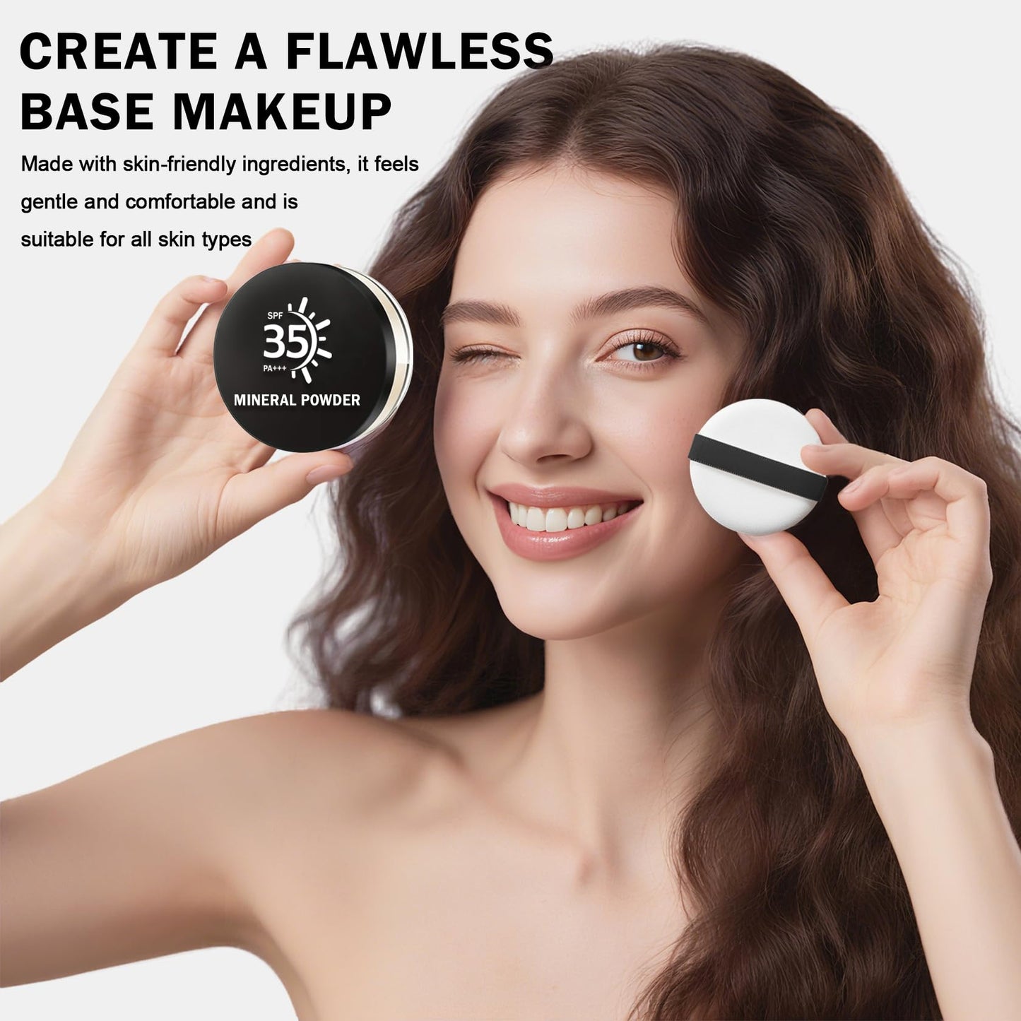IONSGAKO Mineral Powder Foundation, Loose Setting Powder Mineral Foundation Makeup, Lightweight Buildable Coverage for Face Natural Base Makeup 0.35 oz(01 Fair Light)