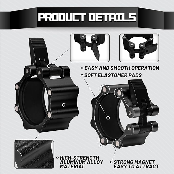 RitFit 2-Inch Magnetic Barbell Collars Locking Clamps - Heavy Duty Aluminum Alloy, Quick Release with Non-Slip TPR Pads for Olympic Weightlifting Powerlifting Training (Pair)，Black