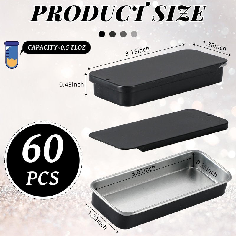 Norme 60pcs Slide Top Small Tins Containers Rectangular Cosmetics Metal Boxes Small Lip Balm Containers Metal Tins with Lids for Lip Balm Jewelry Crafts Pills(Black,1 oz)