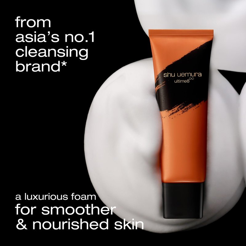 shu uemura Ultime8 Sublime Tsubaki Cleansing Foam, Facial Cleanser Removes Impurities and Makeup, Hydrating Face Wash for Refreshed Skin, 4.2 Fl. Oz.