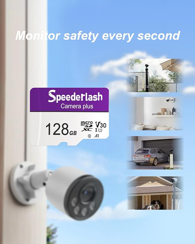 Micro SDXC Memory Card 128GB 5 Pack, Speederlash Camera Plus TF Card with Adapter, U3 V30, Up to 90MB/s Read Speed, 4K UHD&5K Video Support, U3, V30, A1 Rated, Waterproof, for Security Camera, Dashcam