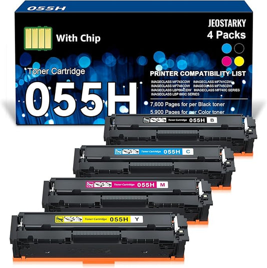 Jeostarky 055 High Capacity Toner Cartridge Replacement for Canon 055H 055 Toner Cartridges Set for Canon MF743Cdw Ink Color imageCLASS MF743Cdw MF741Cdw MF741C MF743C Printer (4 Pack)