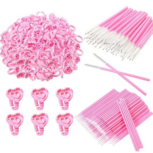 Eyelash Extension Supplies Kit - 3000 Pcs Disposable Heart-Shaped Glue Rings, Brushes & Swabs | Pink