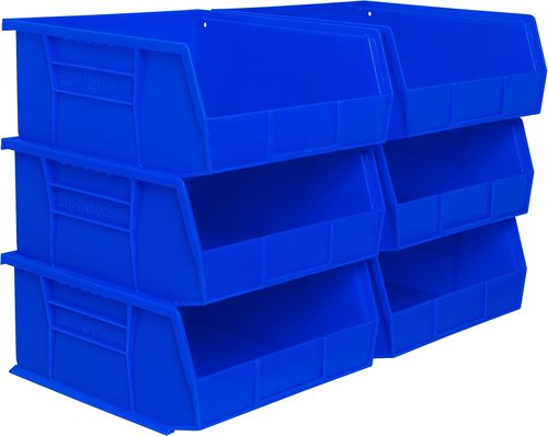 Akro-Mils Plastic Storage Bins - Space-Saving Stackable Organizers for Garage & Pantry | Blue, 11" x 11" x 5", 6-Pack