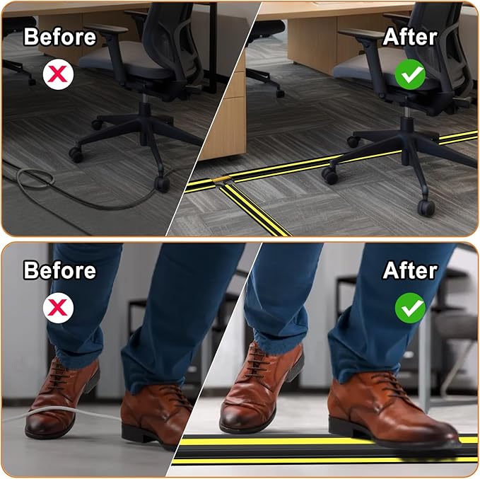 TFMUZERT 4 ft Cord Covers for Wires on Floor, Heavy Duty PVC Duct Floor Cord Cover, Floor Cable Cover Easy to Unroll Prevent Trip Hazard for Home Office or Outdoor Settings