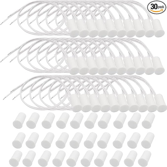 FOCMKEAS 30PCS Recessed Wired Security Window Door Contact Sensor, Normally Closed NC, Door Alarm Magnetic Reed Switch with 2 Wire, ABS White, RC-33