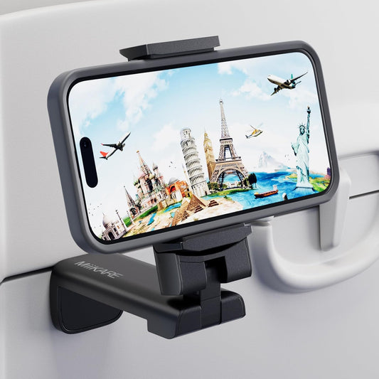MiiKARE Universal Airplane Travel Phone Holder - 360° Rotation Handsfree Mount for Desk & Tray Table