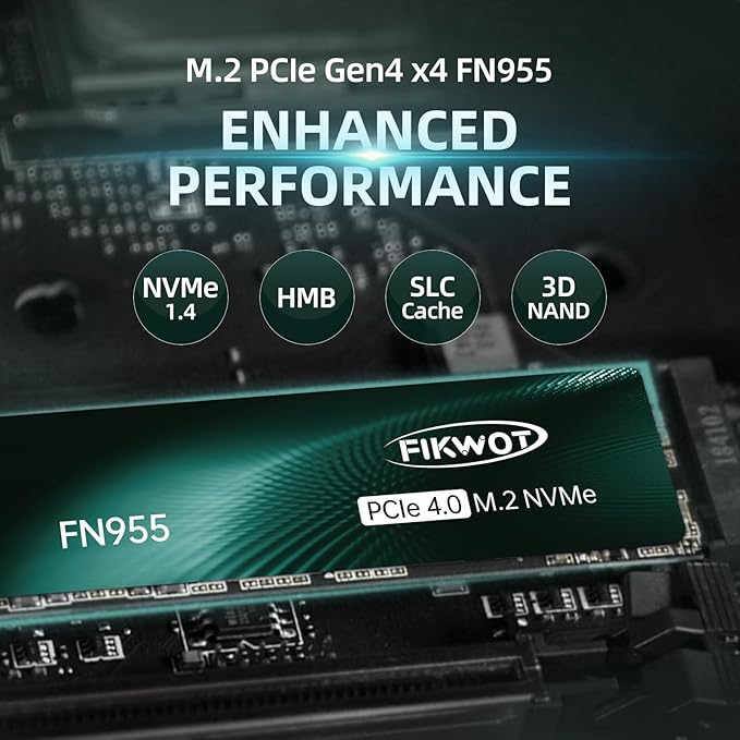 Fikwot FN955 1TB NVMe SSD M.2 2280 PCIe Gen4x4, Up to 7300MB/s, 3D NAND TLC Flash Internal Solid State Drive, Configure SLC Cache, Storage and Memory Expansion for PS5 Laptop Desktop