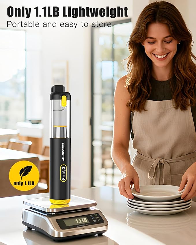 SEEDUSTRY Handheld Vacuum Cleaner Cordless, Mini Small Car Vacuum, Portable Pet Hair Vacuum, 3 Suction Modes-Up to 18000pa, 6 Blow & Suck & Deflate & Inflate Nozzles for Car, Pet, Office, Home