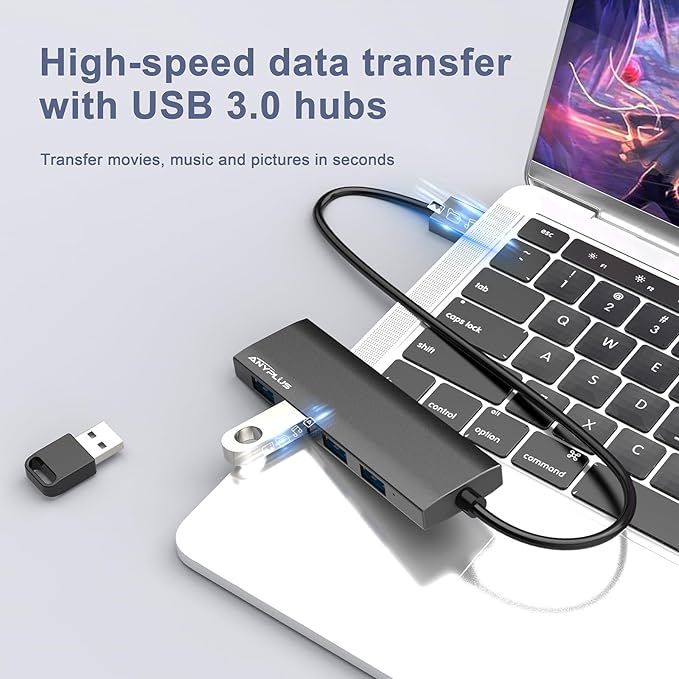 ANYPLUS USB Hub, USB 3.0 Hub Aluminum Alloy Ultra Slim USB Splitter, Portable 4 Port USB Extender, USB Hub for Laptop, PC, MacBook, iMac, Surface Pro, Mac Pro, Flash Drive, XPS 【Black】
