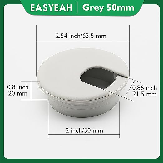 EASYEAH 2 Pcs Desk Grommet 2" / 50 mm, Desk Cord Hole Cover, Cable Grommet ABS Plastic, Desk Hole Grommet for Home & Office Pc, Detachable Cable Cord Organizer-Light Grey