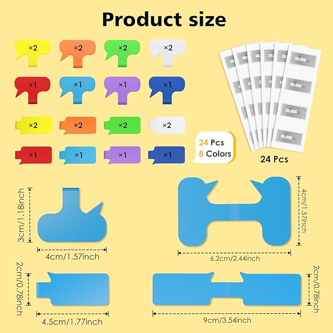 24-Pack Smart NFC Cable Labels with Blank Stickers, Programmable Reusable Wire Tags for Electronics, Cord ID & Cable Management for Automation, IT Server - Rectangle & Oval