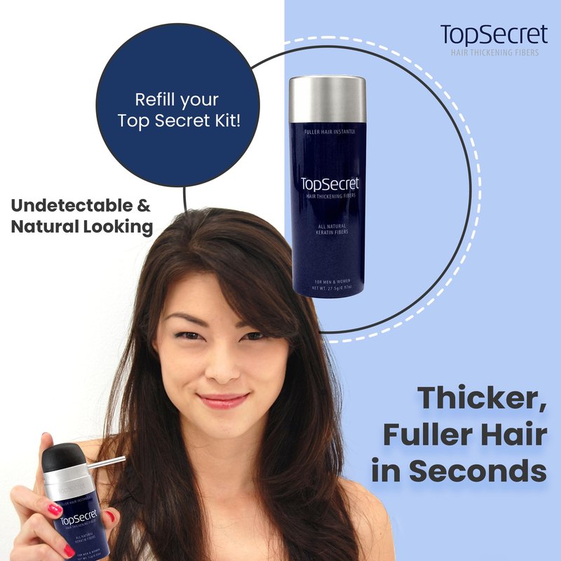 Top Secret Hair Thickening Building Fibers Refills - Undetectable & Natural Hair Filler - for Men & Women - Instantly Fill In Fine Thinning Hair - Weather & Sweat Resistant (Medium Brown, Large)