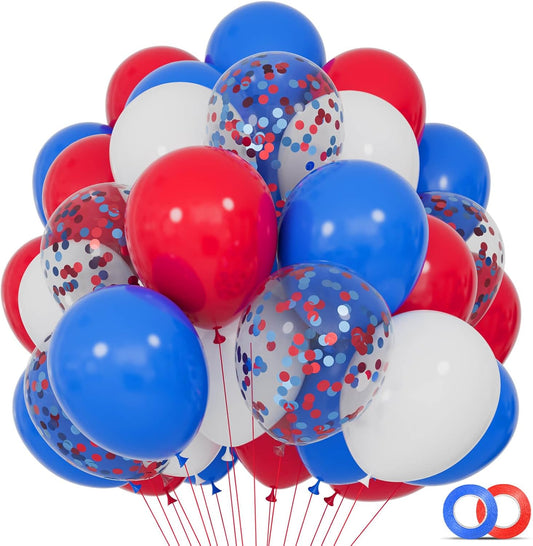 Red White Blue Latex Balloons - 12 Inch Patriotic Confetti Balloons | 68 Pack for 4th of July & Celebrations