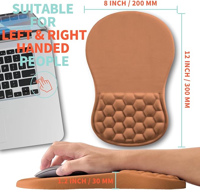 Kuosgm Ergonomic Mouse Pad Wrist Support with Memory Foam Massage Bulge, Carpal Tunnel Pain Relief Mousepad Wrist Rest for Mouse(12x8 inch, Sandy Brown)
