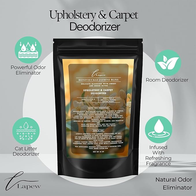 Lapew Honeysuckle Jasmine Bliss Scented Cleaning Bundle | Carpet Deodorizer Powder (16 oz) & Mop Soap Concentrate (36 oz) | Pet-Friendly Odor Eliminator