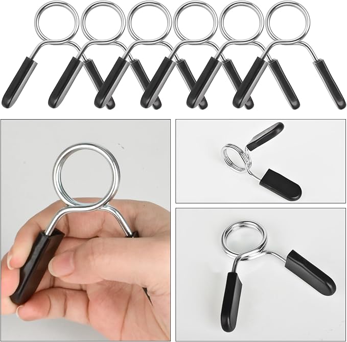 Spring Clip Collars 1 Inch Olympic Barbell Clamps Dumbbell Clips Weight Bar Clips for Weightlifting, Powerlifting, Strength Training (3 Pairs)