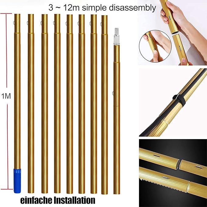 7m Rod/50cm Brush, Telescopic Window Cleaner, Window Cleaning Pole, Water Fed Telescopic Brush, Window Cleaner Kit, Extendable Solar Panel Washing Equipment Cleaning Conserva