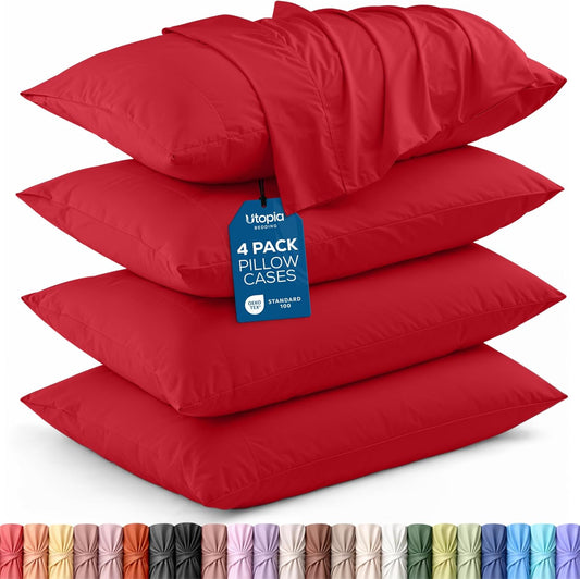 Utopia Bedding Standard Pillow Cases - Soft Brushed Microfiber - 4 Pack, Fade Resistant | 20 x 26 Inches, Red