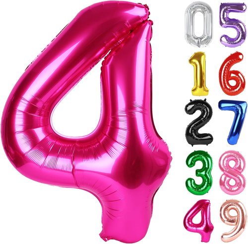 Hot Pink Number 4 Balloon - 40 Inch Giant Foil Balloon for 4th Birthday Party Decorations