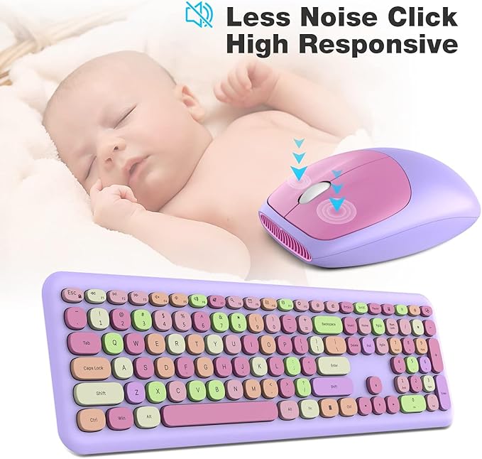 KNOWSQT Wireless Keyboard and Mouse Combo, Pale Purple Full-Sized 2.4G Silent Keycap Colorful Keyboards, USB Dongle Plug Play, Laptop, Windows, PC, Mac, Desktop
