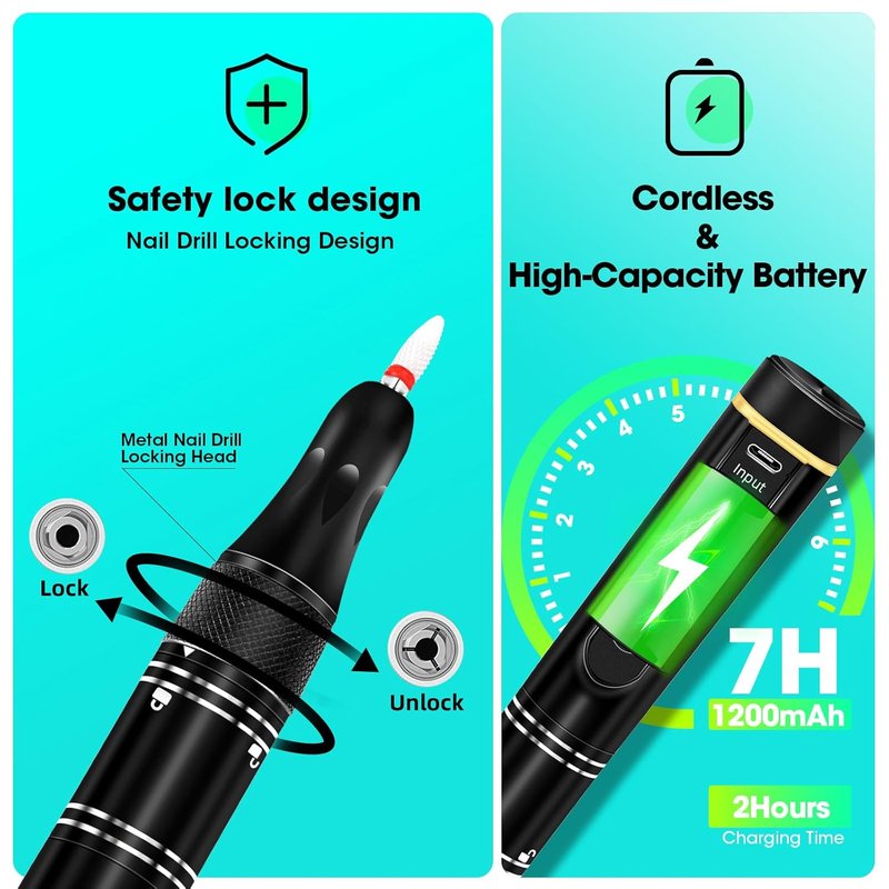 Cordless Nail Drill - 35000RPM Rechargeable Electric Nail File Kit for Acrylic Gel Nails | Professional Manicure & Pedicure Tool