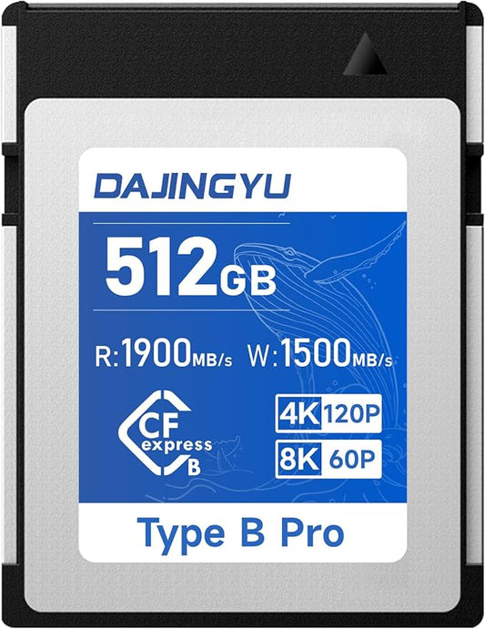 DAJINGYU 512GB CFexpress Type B Memory Card VPG400 Up to 1900/1500 MB/s Read/Write- Shooting Video and Photo in up to 8K RAW Compatible with Nikon Canon panasonic Fujifilm Camera
