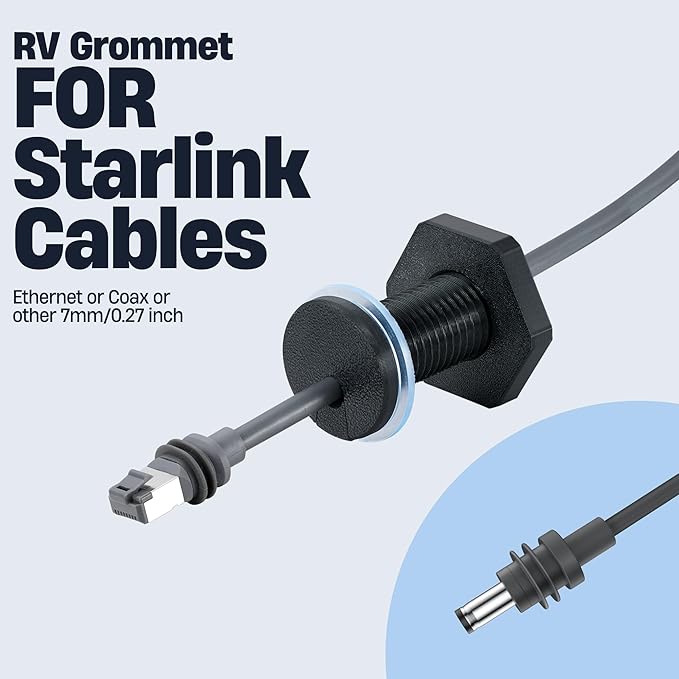 Dikiwodark RV Cable Passthrough for Starlink mini, RV Cable Grommet Compatible with Starlink, Ethernet, Coax, Water-Resistant and Anti-Drop RV Cable Routing(Black)