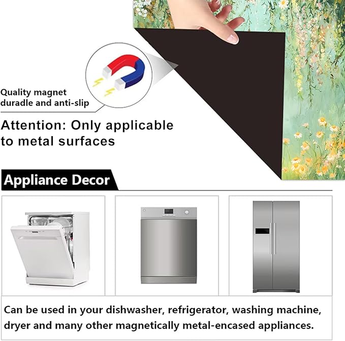 Dishwasher Magnet Cover 23x26 in Soft Peach Blossoms and Wildflowers on Aqua Canvas Magnetic Dishwasher Cover for Kitchen Appliance Decoration Front Panel Sticker Panel Home Decor