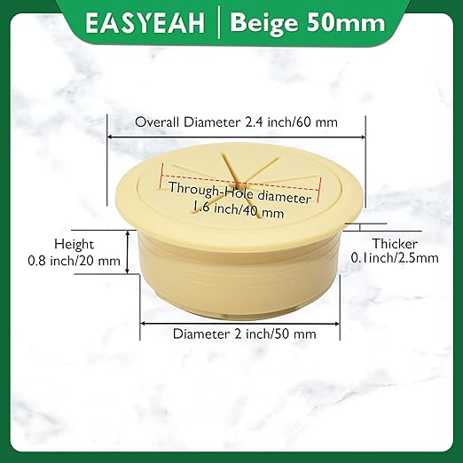EASYEAH 5 Pcs Desk Grommet 2" / 50 mm, Desk Hole Cover for Cables Beige, Cable Grommet ABS Plastic, Desk Hole Grommet for Home & Office Pc, Detachable Cable Cord Organizer