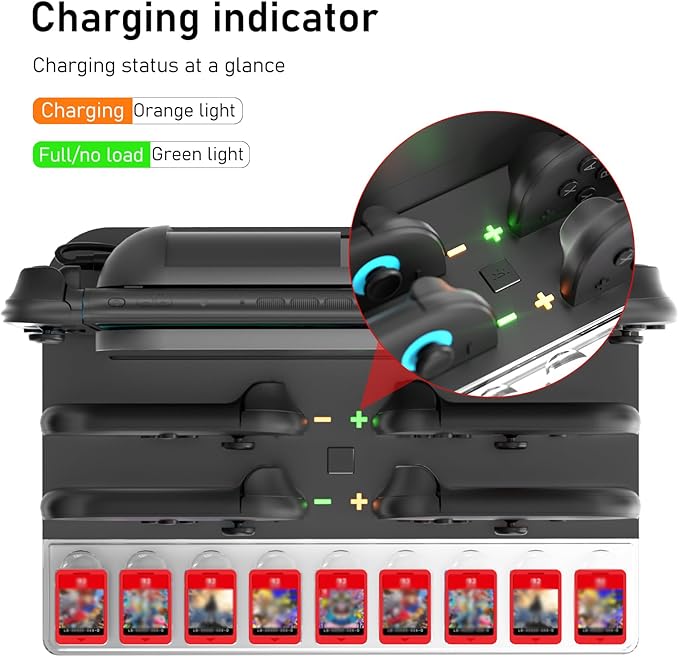 Charger Charging Dock for Nintendo Switch 2 (2025), Charging Dock Station for Joycon 2 with RGB Light Mode, 9 Game Slots, Game Accessories Storage Organizer