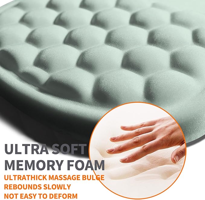 Armanza Ergonomic Joint Wrist Support Mouse Pad with Memory Foam Cushion Massage Bump, Carpal Tunnel Pain Relief Mousepad Slope Design for Wrist Rest, 11.8x7.9 in, LightCyan