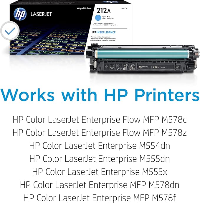 HP 212A Cyan Toner Cartridge Printers | Works with Color LaserJet Enterprise M554, M555 Series; Color LaserJet Enterprise MFP M578 Series | W2121A