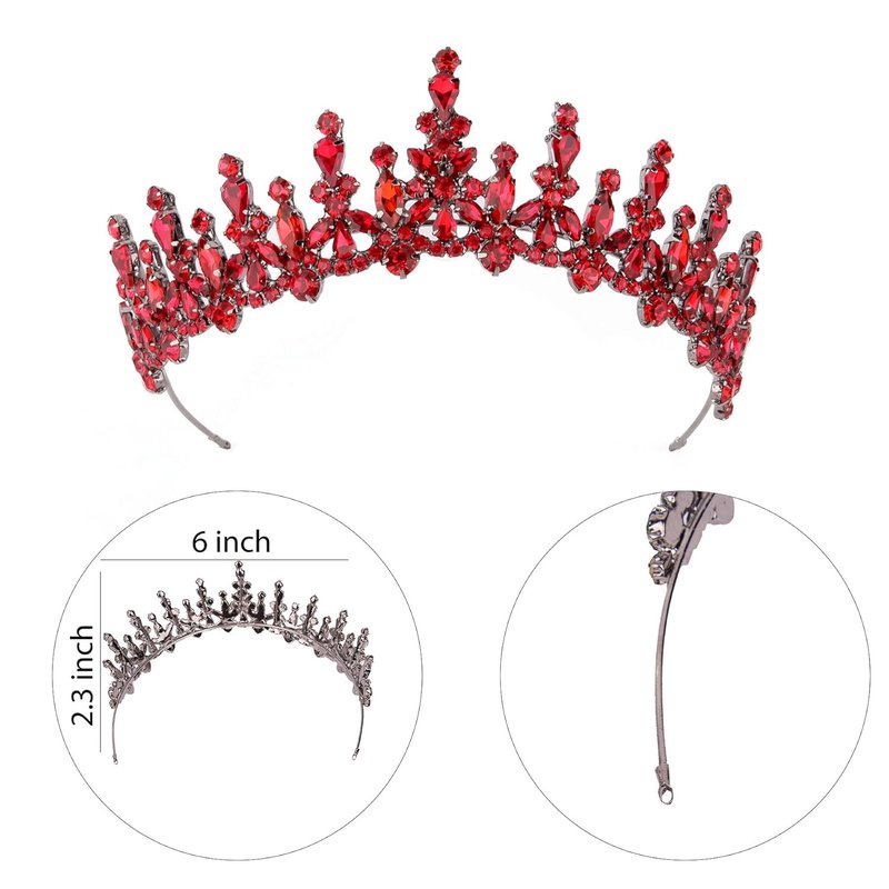 Women's Tiara for Henna Wedding Party - Glitter Hair Accessory | Shiny Red Crown for Bridal, Birthday, Prom, Halloween