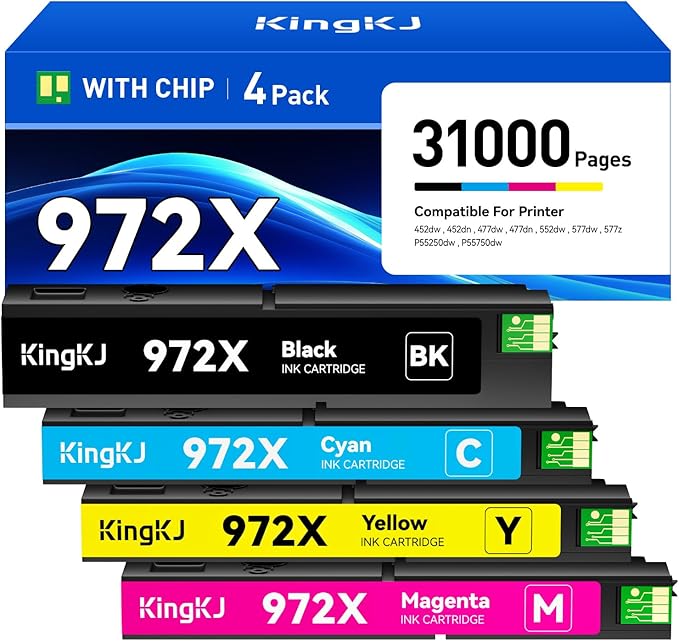 KingKJ 972X Ink Cartridges High Yield 4-Pack