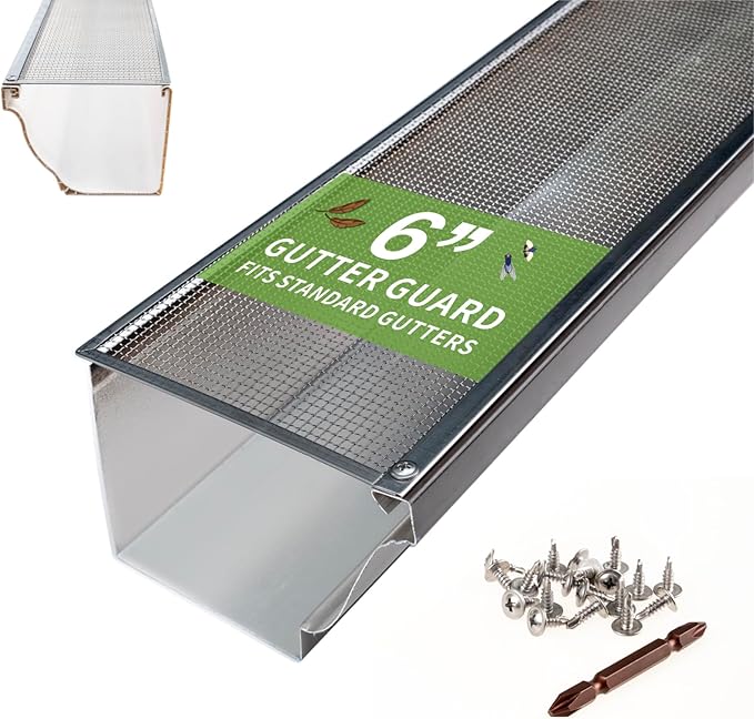 6 Inch Gutter Guard - Heavy Duty 100% Stainless Steel High-Flow Leaf Screen for Debris, Clog & Overflow Protection - Fits K-Style & Half-Round, Screws Included (50 FT, 15 pcs, 6in x 40in)