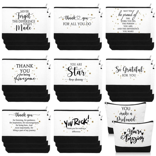 Cunno 30 Pcs Employee Appreciation Gifts Inspirational Canvas Makeup Bags Bulk Cosmetic Pouch with Zipper Travel Toiletry Organized for Women Coworkers Staff, 6 Style(Classic)