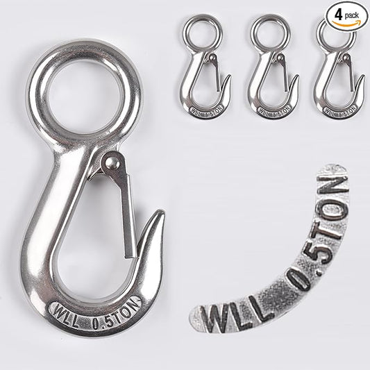 Alele 4Pack 0.5T Crane Scale Grab Hooks, Slip Hooks,Stainless Steel Lifting Hook Rigging Accessory