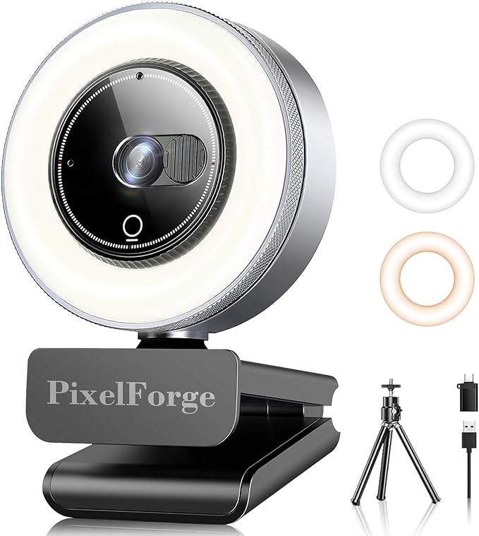 PixelForge 4K Webcam for PC with Microphone & Light & Privacy Cover, Web Camera for Desktop Computer/Laptop/Monitor/Mac, 4K UHD Sony Sensor, PDAF Auto Focus, Dual AI Noise-Cancelling Mics, USB Camera
