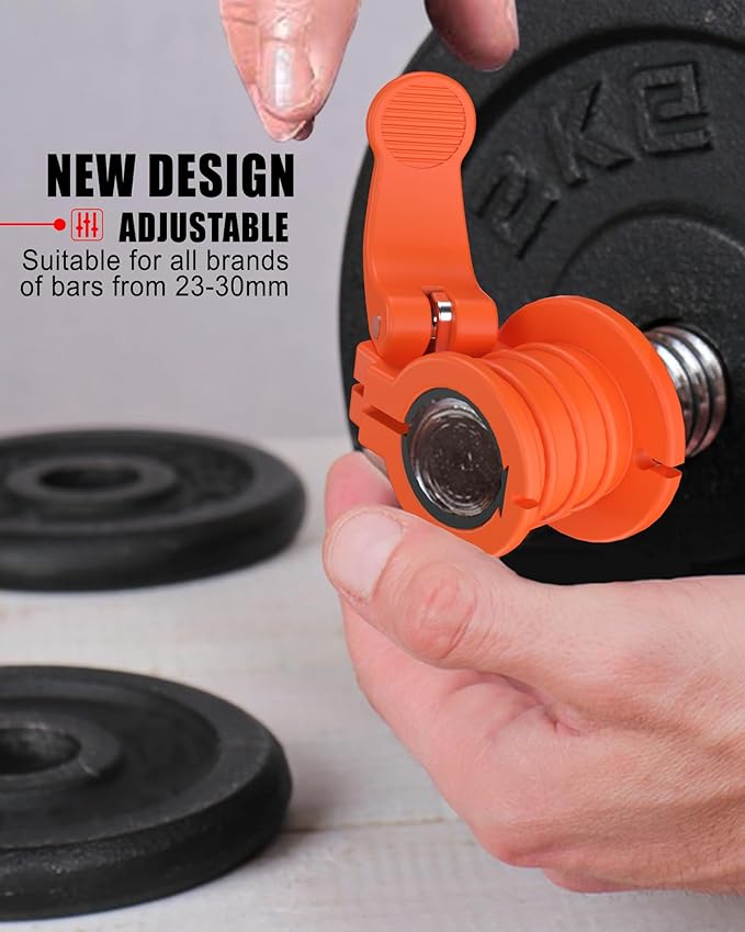 ZY-HUAN Barbell Clips 1 inch Barbell Clamps 0.9-1.18inch Quick Release Weight Clips for Bars Multi-Size Adjustable Olympic Barbell Clamps (Orange)