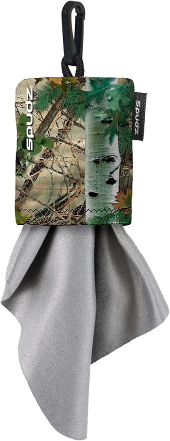 SPUDZ Classic Microfiber Lens Cleaner – Clip-On Pouch, Washable – for Binoculars, Scopes, Glasses, Screens | Classic | Alpine Mountain Camo, 10 x 10 Inch (2-Pack)
