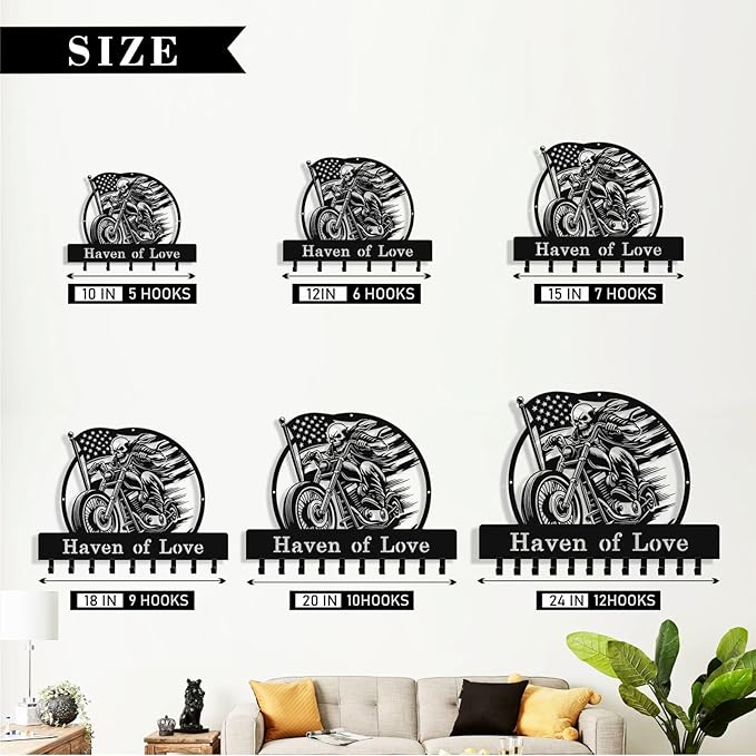 Syneiro Personalized Skull Motocycle Key Holder Wall Mount, Custom Metal Key Rack Key Holder with Name, Deer Cabin Wall Keys Hanger with Hooks for Entryway, Front Door, Hallway, Kitchen, Living Room