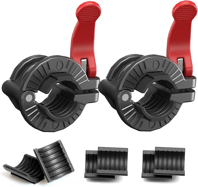 MAXRICH Barbell Clamp 1 inch Multiple Sizes & Adjustable Weight Clips for Barbell Quick Release Barbell Clips|Barbell Collar Bar Locks for Weight Lifting (Black+Red)