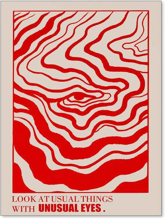 Medpol Retro Red Abstract Eye Canvas Wall Art - Vintage 60s & 70s Psychedelic Decor | 12x16 Inch Unframed